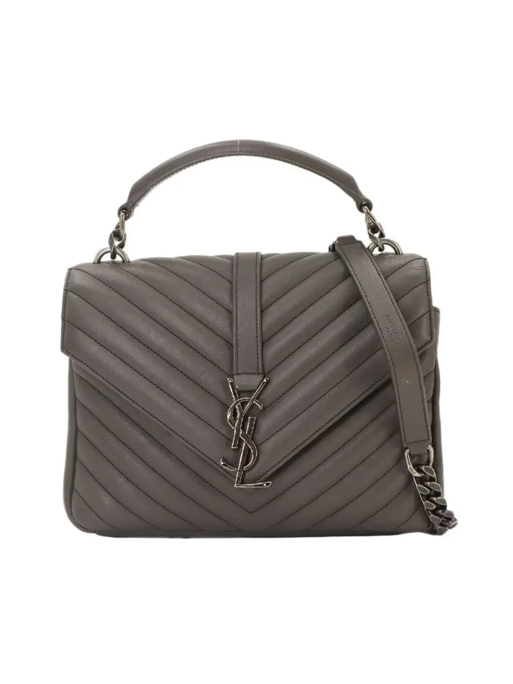 Saint Laurent Carre Edge 2-Way Hand Chain Shoulder Bag Leather Gray Silver